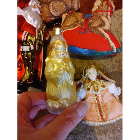 Vintage Christmas Ornament Lot 11 Hand Blown Glass Handmade Santa Bear Porcelain - Picture 6 of 7